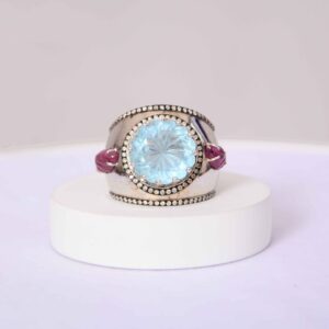 Ethereal Waves Aquamarine & Garnet Silver Ring